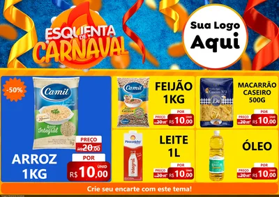 Modelo de Encarte para Encarte A4 Horizontal com o tema Esquenta de Carnaval para Supermercado