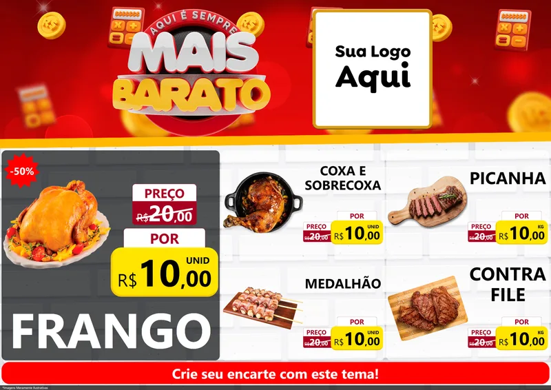 Modelo de Encarte para Encarte A4 Horizontal com o tema Mais Barato para Assados