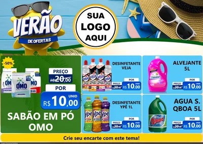 Modelo de Encarte para Encarte A4 Horizontal com o tema Verão de Ofertas para Produtos de Limpeza