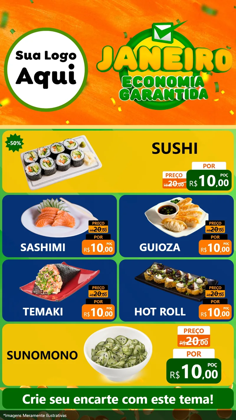 Modelo de TV para TV Vertical com o tema Janeiro - Economia Garantida para Comida japonesa