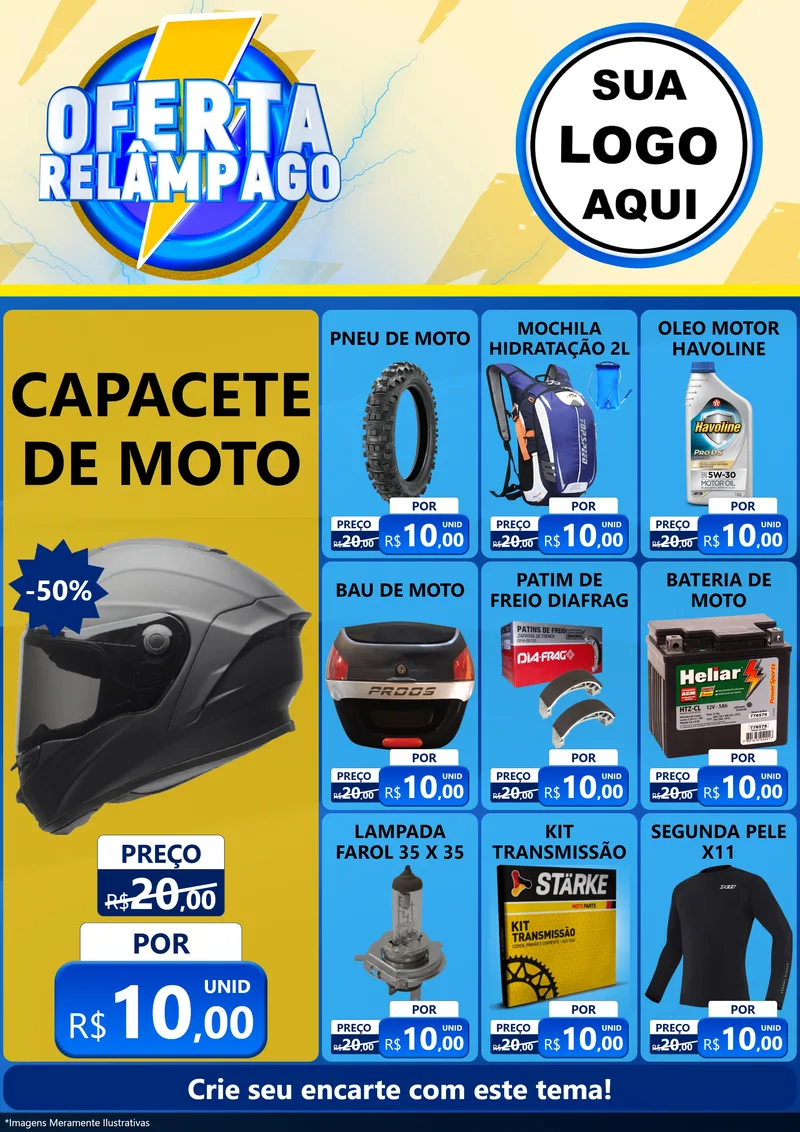 Modelo de Encarte para Encarte A4 Vertical com o tema Oferta Relâmpago para Moto peças