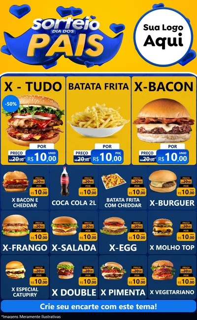 Modelo de Encarte para Encarte Grande com o tema Sorteio Dia dos Pais para Hamburgueria