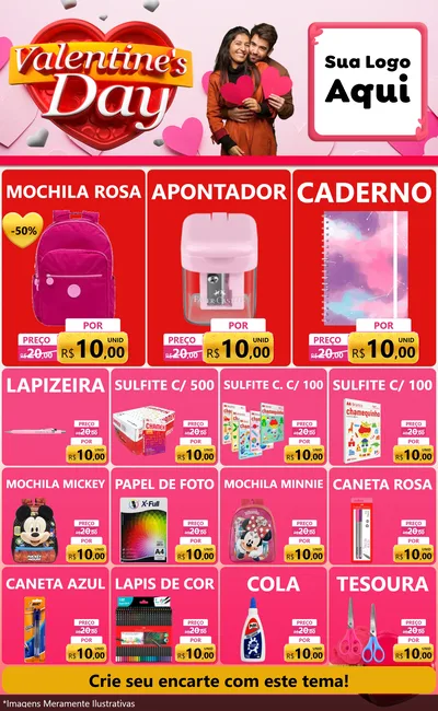 Modelo de Encarte para Encarte Grande com o tema Valentine's Day para Papelaria