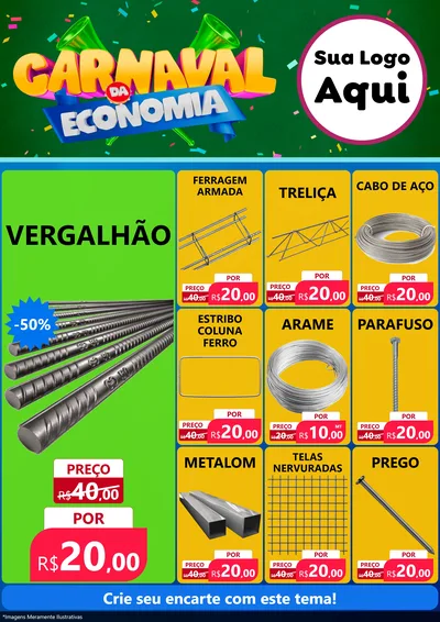 Modelo de Encarte para Encarte A4 Vertical com o tema Carnaval da Economia para Ferragens