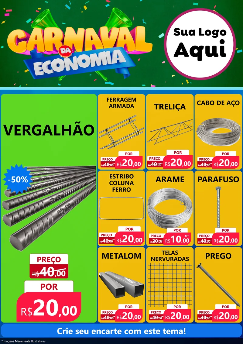Modelo de Encarte para Encarte A4 Vertical com o tema Carnaval da Economia para Ferragens