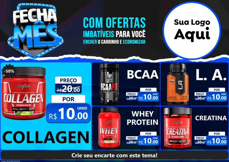 Modelo de Encarte para Encarte A4 Horizontal com o tema Fecha Mês para Suplementos alimentares