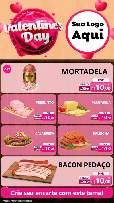 Modelo de TV para TV Vertical com o tema Valentine's Day para Frios e Laticínios