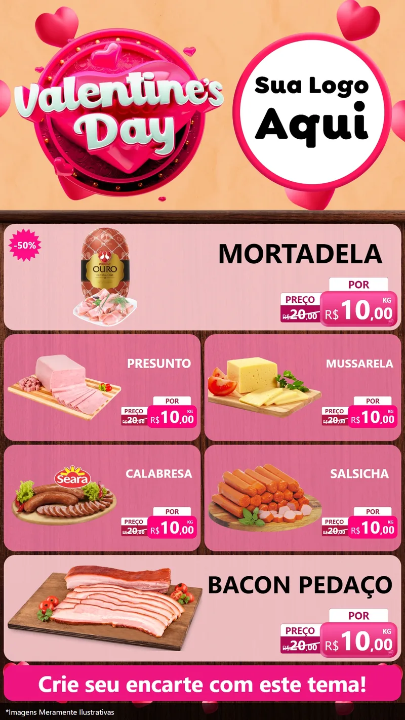 Modelo de TV para TV Vertical com o tema Valentine's Day para Frios e Laticínios