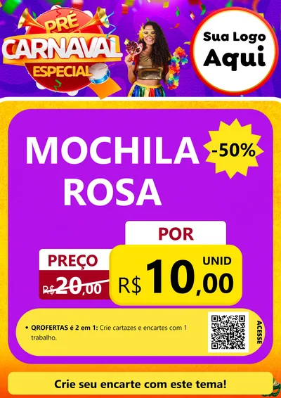 Modelo de Cartaz para Cartaz A4 Vertical com o tema Pré-Carnaval Especial para Papelaria