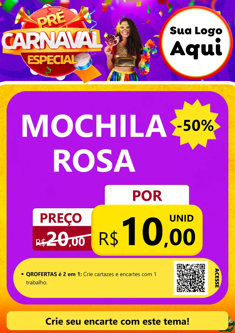Modelo de Cartaz para Cartaz A4 Vertical com o tema Pré-Carnaval Especial para Papelaria
