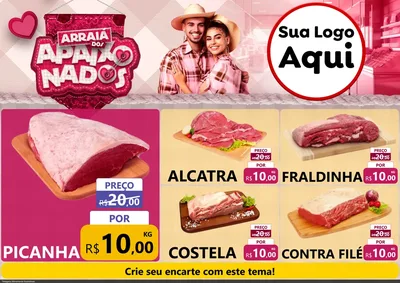 Modelo de Encarte para Encarte A4 Horizontal com o tema Arraiá dos Apaixonados - Junina para Açougue
