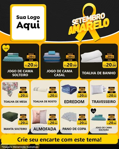 Modelo de Rede Social para Feed Instagram com o tema Setembro Amarelo para Cama, Mesa e Banho
