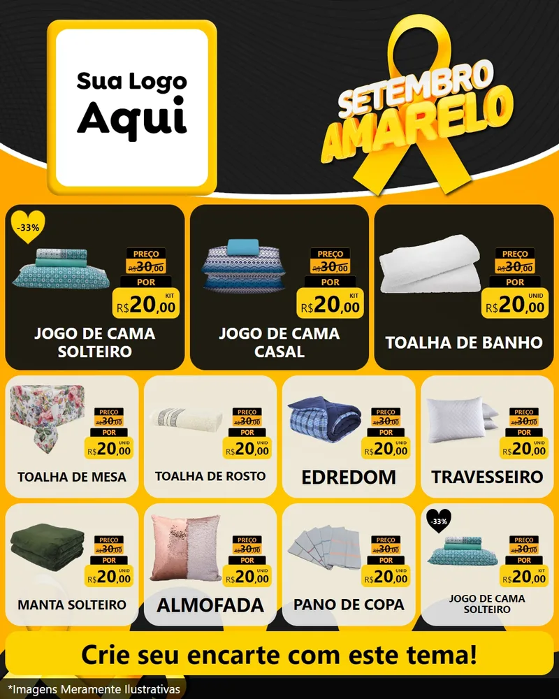 Modelo de Rede Social para Feed Instagram com o tema Setembro Amarelo para Cama, Mesa e Banho