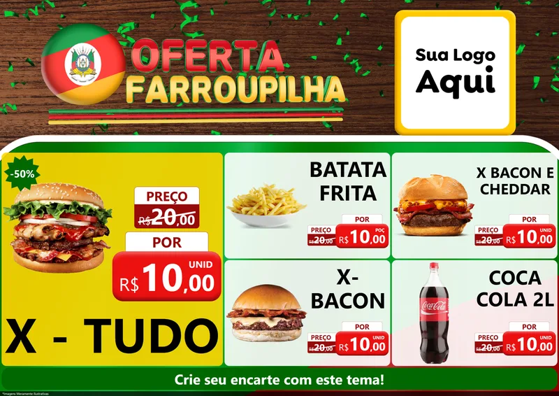 Modelo de Encarte para Encarte A4 Horizontal com o tema Oferta Farroupilha para Hamburgueria