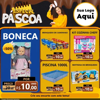 Modelo de Rede Social para Feed Facebook com o tema Especial Páscoa para Brinquedos