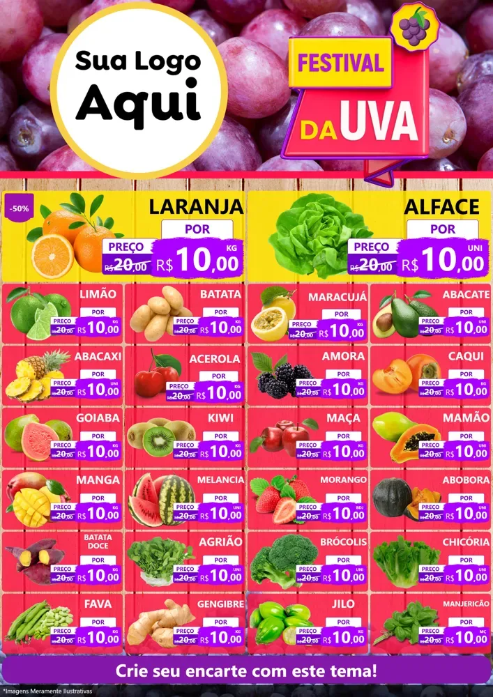 Modelo de Encarte para Encarte A4 Vertical com o tema Festival da Uva para Hortifrúti