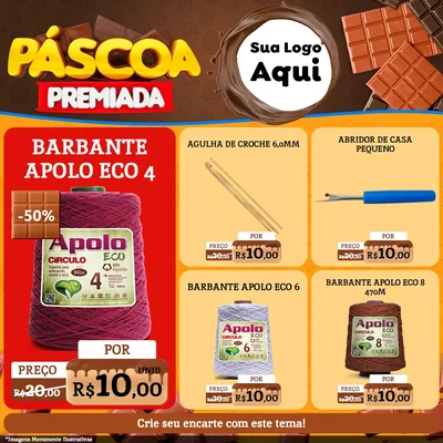 Modelo de Rede Social para Feed Facebook com o tema Páscoa Premiada para Armarinho e Aviamentos