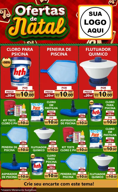Modelo de Encarte para Encarte Grande com o tema Ofertas de Natal para Produtos para Piscina