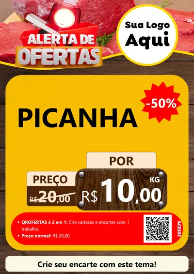 Modelo de Cartaz para Cartaz A4 Vertical com o tema Alerta de Ofertas para Açougue