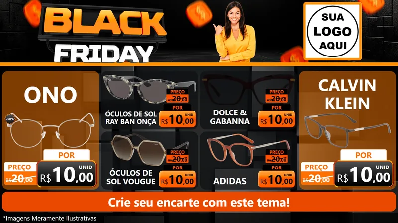 Modelo de TV para TV Horizontal com o tema Black Friday para Óticas