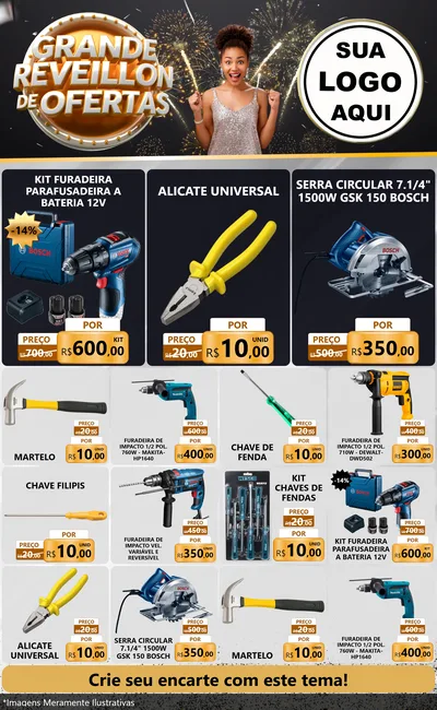 Modelo de Encarte para Encarte Grande com o tema Grande Réveillon de Ofertas para Maquinas e Ferramentas
