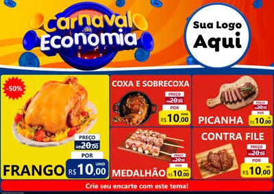 Modelo de Encarte para Encarte A4 Horizontal com o tema Carnaval da Economia para Assados
