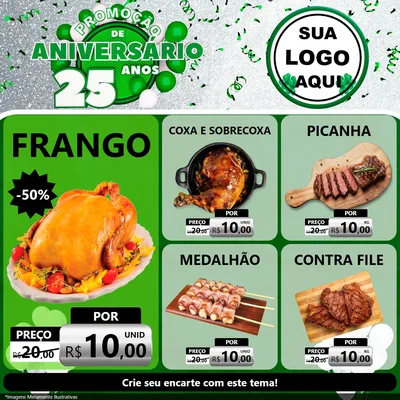 Modelo de Rede Social para Feed Facebook com o tema Promoção de Aniversário - 25 Anos para Assados