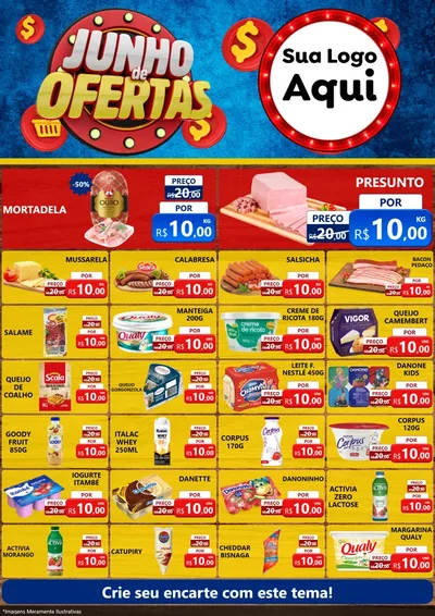 Modelo de Encarte para Encarte A4 Vertical com o tema Junho de Ofertas para Frios e Laticínios