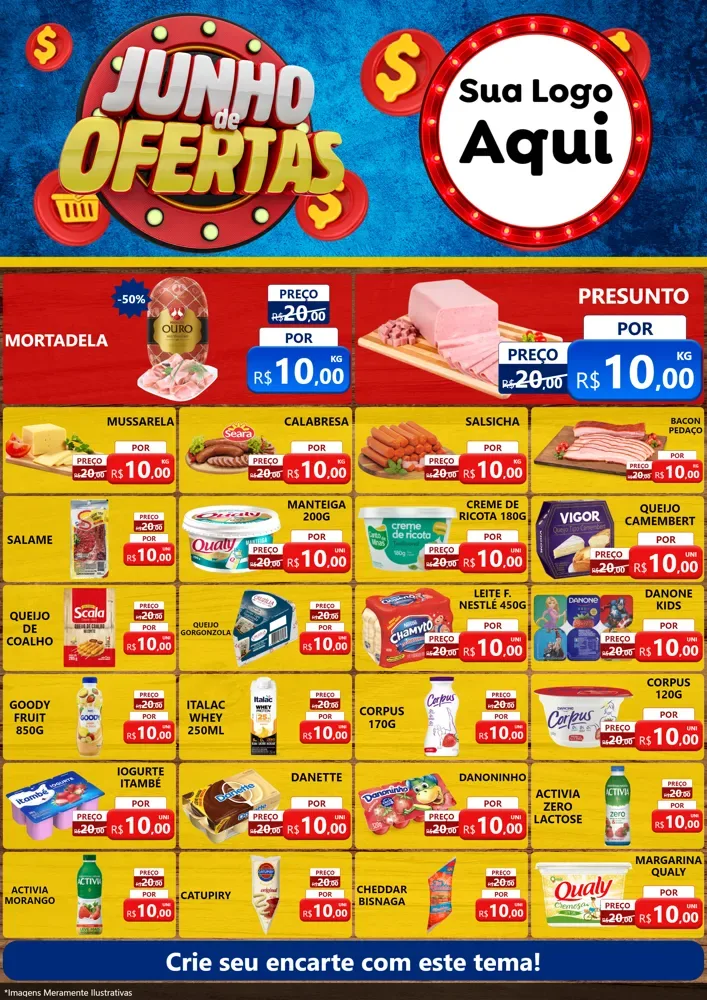 Modelo de Encarte para Encarte A4 Vertical com o tema Junho de Ofertas para Frios e Laticínios