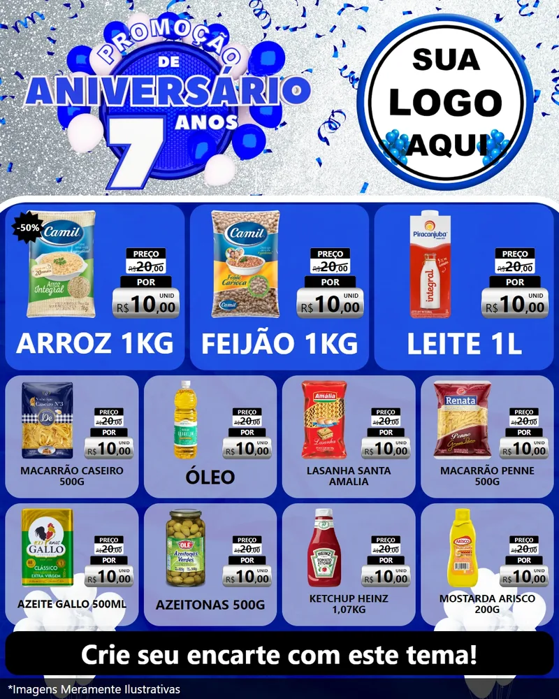 Modelo de Rede Social para Feed Instagram com o tema Promoção de Aniversário - 7 Anos para Supermercado