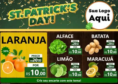 Modelo de Encarte para Encarte A4 Horizontal com o tema St Patriks Day para Hortifrúti