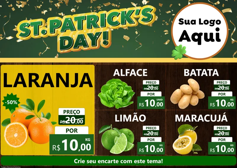 Modelo de Encarte para Encarte A4 Horizontal com o tema St Patriks Day para Hortifrúti