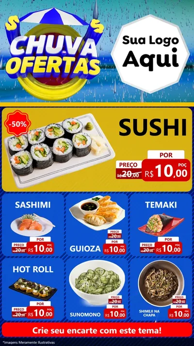 Modelo de Rede Social para Stories com o tema Chuva de Ofertas para Comida japonesa