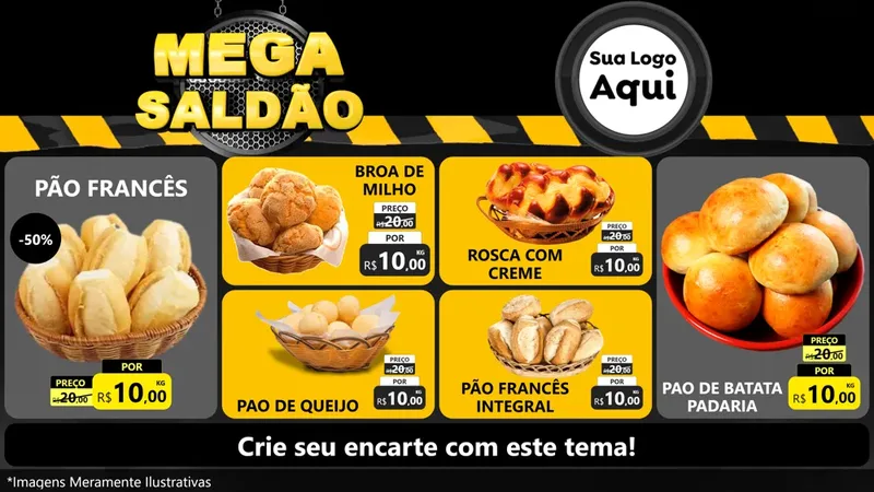 Modelo de TV para TV Horizontal com o tema Mega Saldão para Padaria