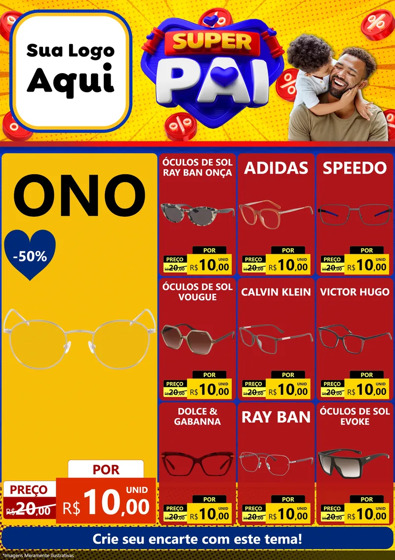 Modelo de Encarte para Encarte A4 Vertical com o tema Super Pai para Óticas