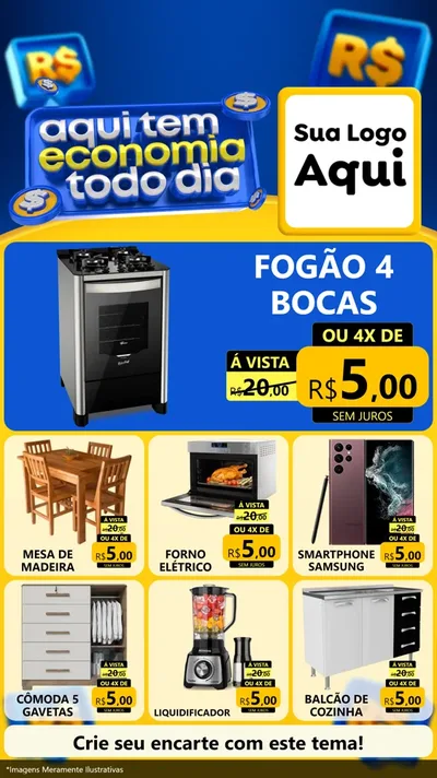 Modelo de Rede Social para Stories com o tema Aqui Tem Economia Todo Dia para Móveis e Eletro