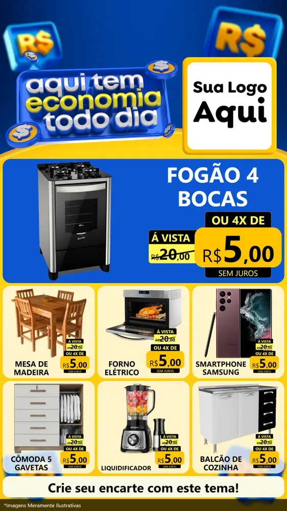 Modelo de Rede Social para Stories com o tema Aqui Tem Economia Todo Dia para Móveis e Eletro
