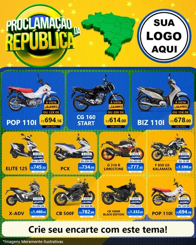 Modelo de Rede Social para Feed Instagram com o tema Proclamação da República para Concessionaria de Motos