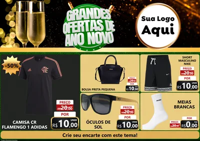 Modelo de Encarte para Encarte A4 Horizontal com o tema Grandes Ofertas de Ano Novo para Roupas e acessórios