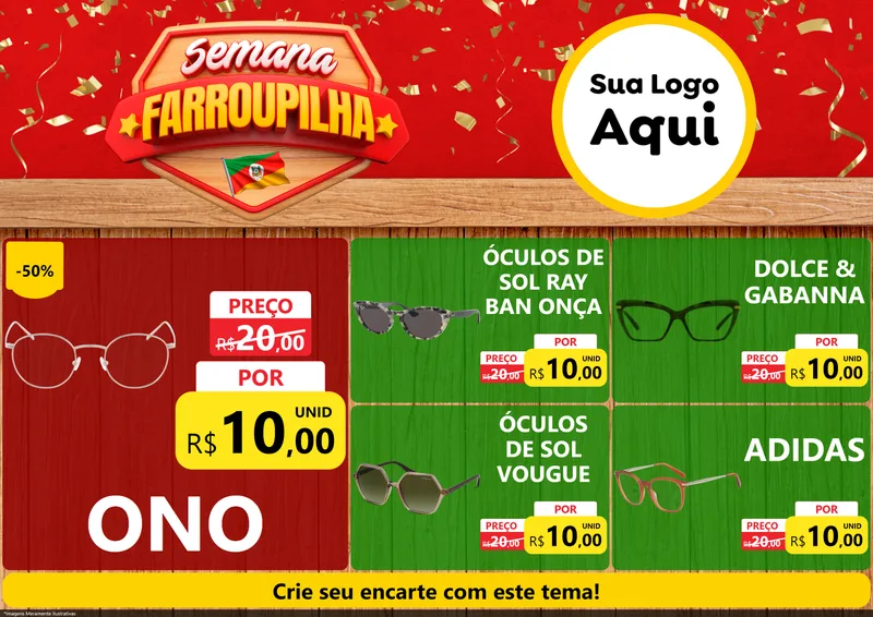 Modelo de Encarte para Encarte A4 Horizontal com o tema Semana Farroupilha para Óticas