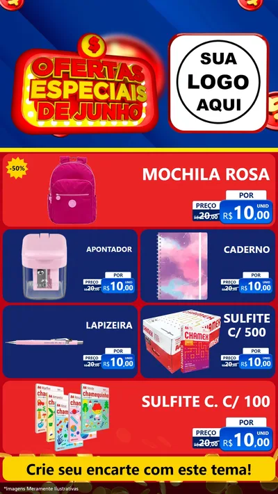 Modelo de TV para TV Vertical com o tema Ofertas Especiais de Junho para Papelaria
