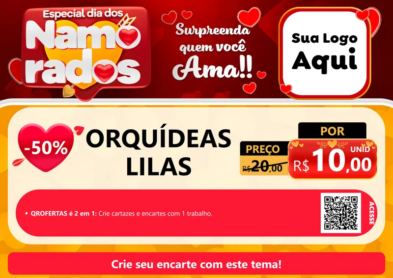 Modelo de Cartaz para Cartaz A4 Horizontal com o tema Especial Dia dos Namorados para Floricultura e jardim