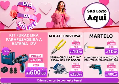 Modelo de Encarte para Encarte A4 Horizontal com o tema Dia da Mulher para Maquinas e Ferramentas