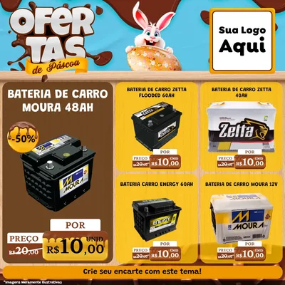 Modelo de Rede Social para Feed Facebook com o tema Ofertas de Páscoa para Baterias Elétricas