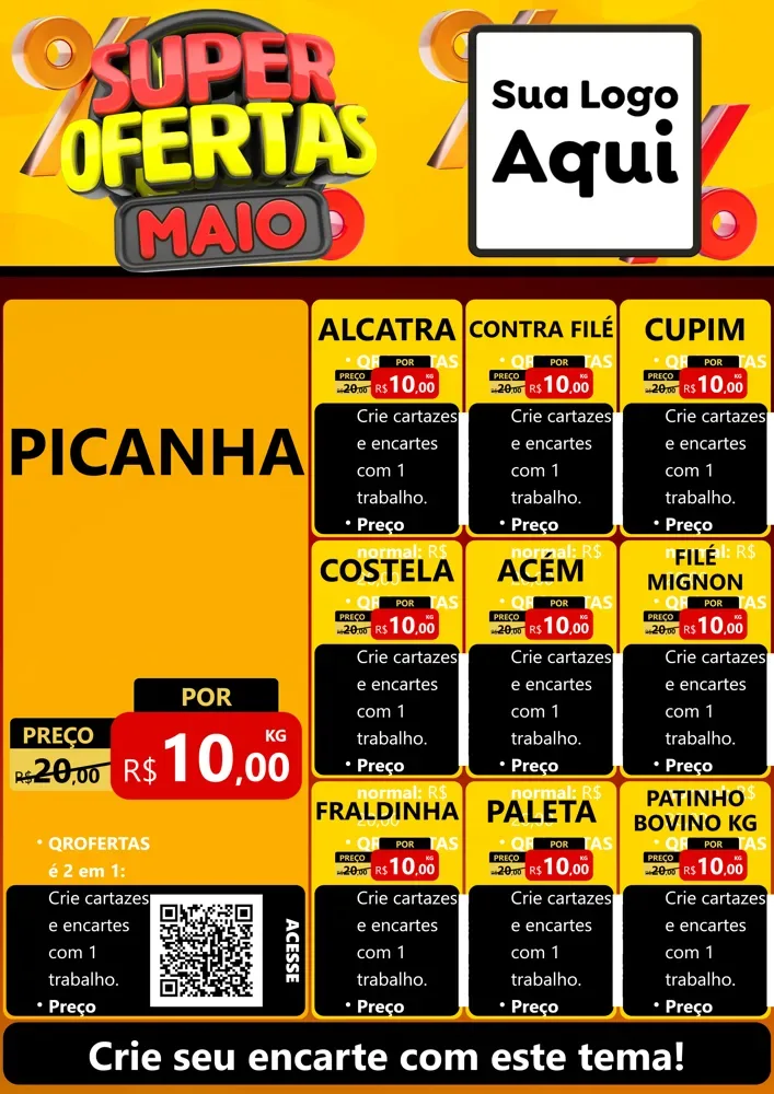 Modelo de Cartaz para Cartaz A4 Vertical com o tema Super Ofertas Maio para Açougue