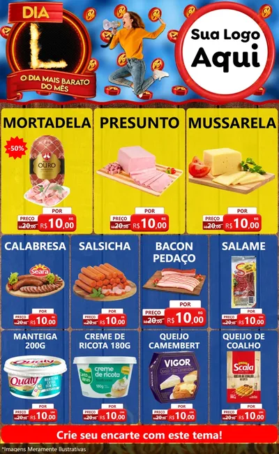 Modelo de Encarte para Encarte Grande com o tema Dia L - O Dia Mais Barato Do Mês para Frios e Laticínios