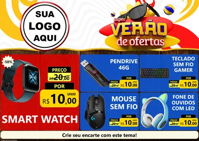Modelo de Encarte para Encarte A4 Horizontal com o tema Super Verão de Ofertas para Informática