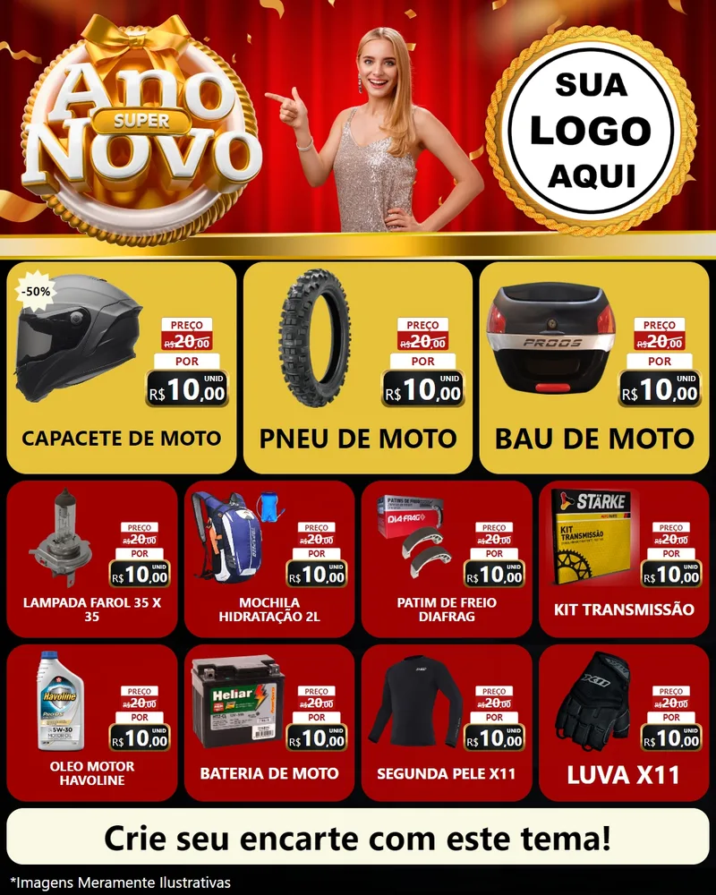 Modelo de Rede Social para Feed Instagram com o tema Super Ano Novo para Moto peças