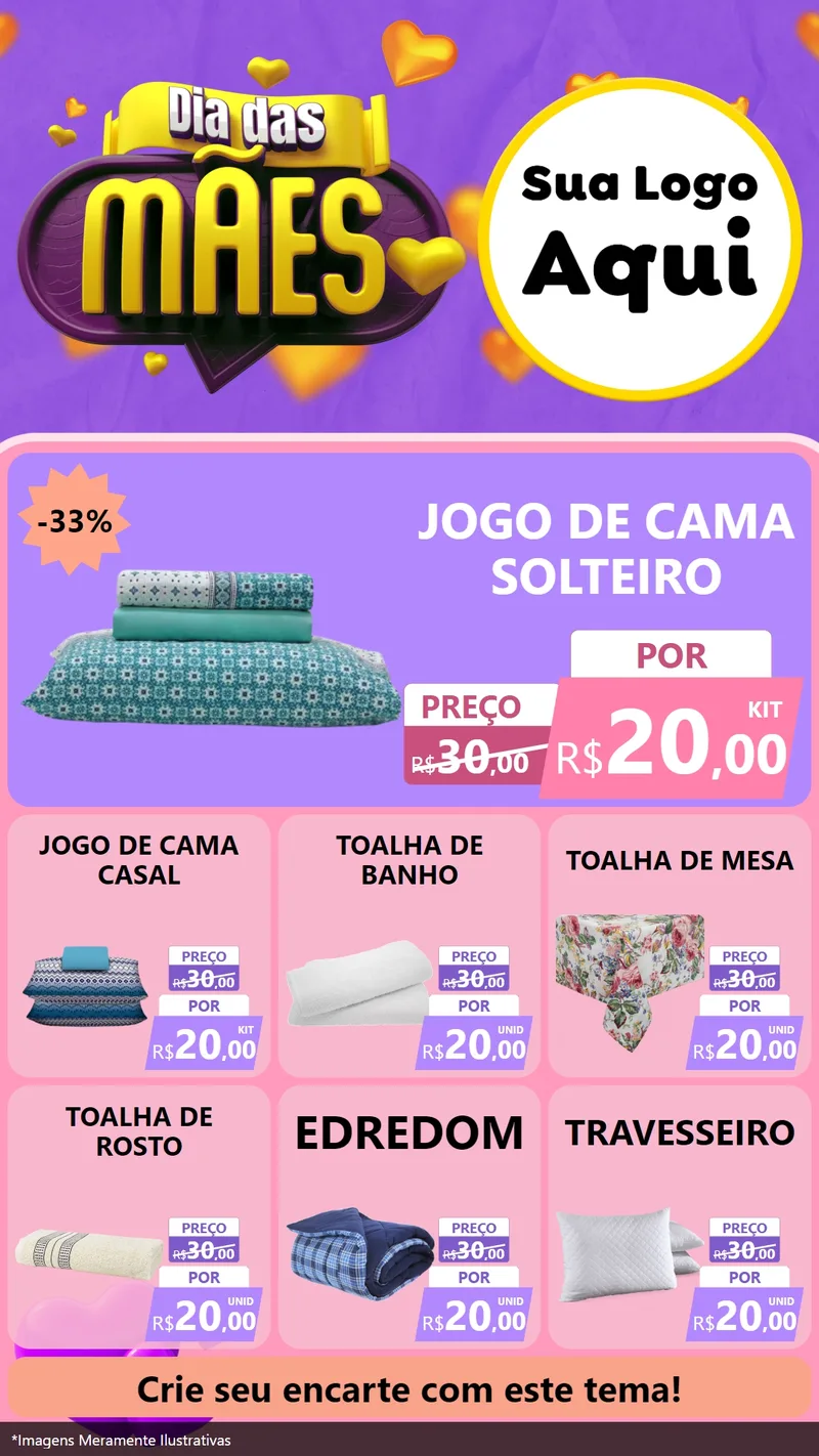 Modelo de Rede Social para Stories com o tema Dia das Mães para Cama, Mesa e Banho