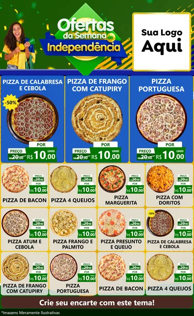 Modelo de Encarte para Encarte Grande com o tema Ofertas da Semana da Independência para Pizzaria